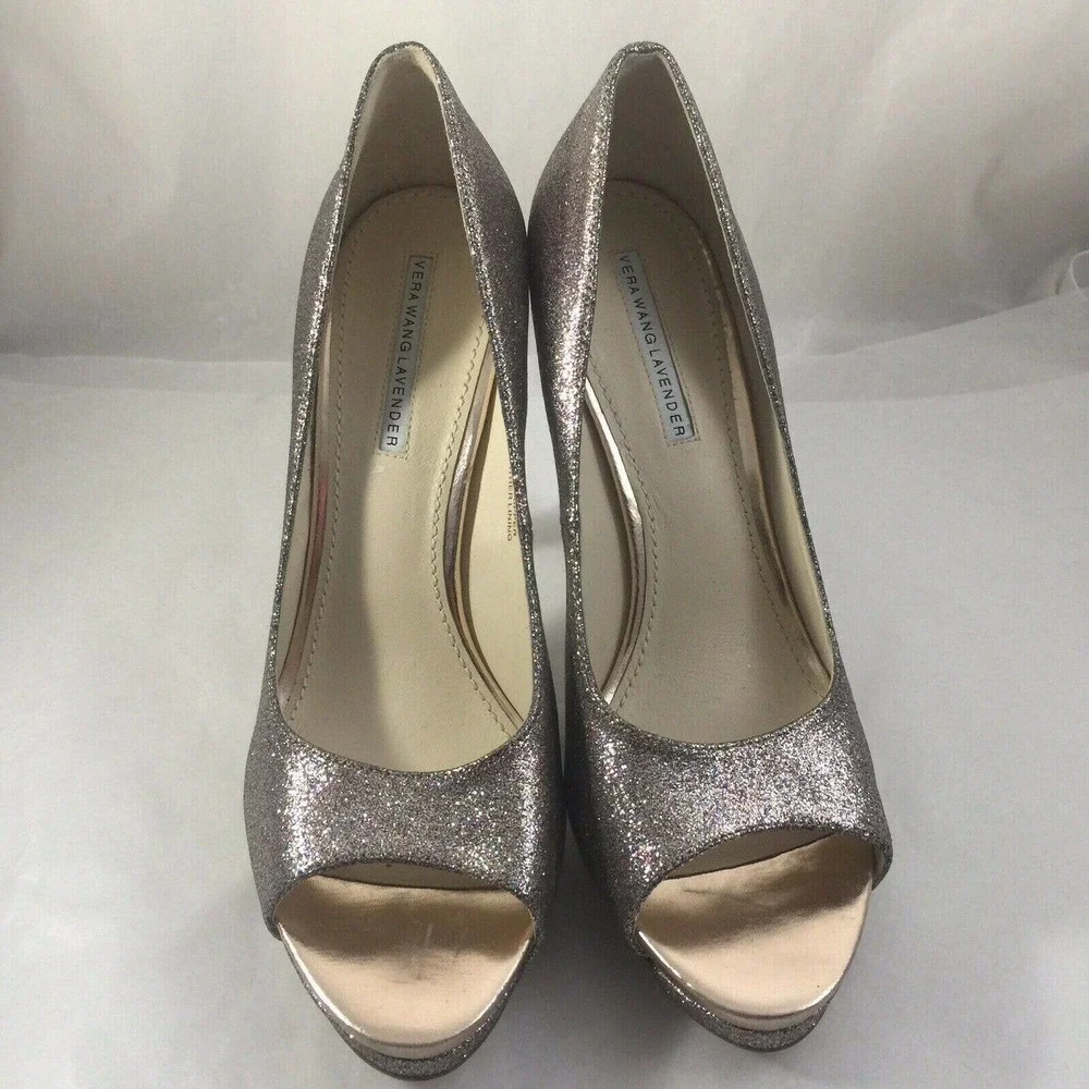 Vera Wang Lavender Label Selima Platform Pump Multi Glitter 9 Peep Toe O…